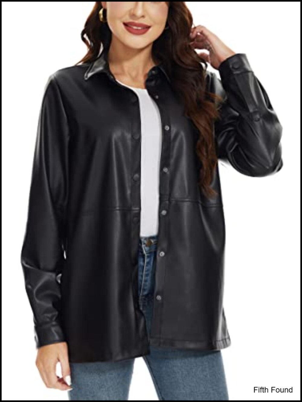 Faux Leather Shacket Loose Fit Moto Biker Button Jacket